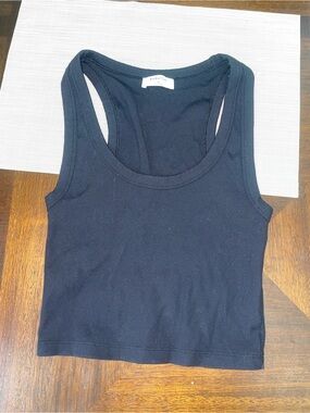 Babaton Ribbed Crop Tank Top Black Sleeveless Racerback Size Medium